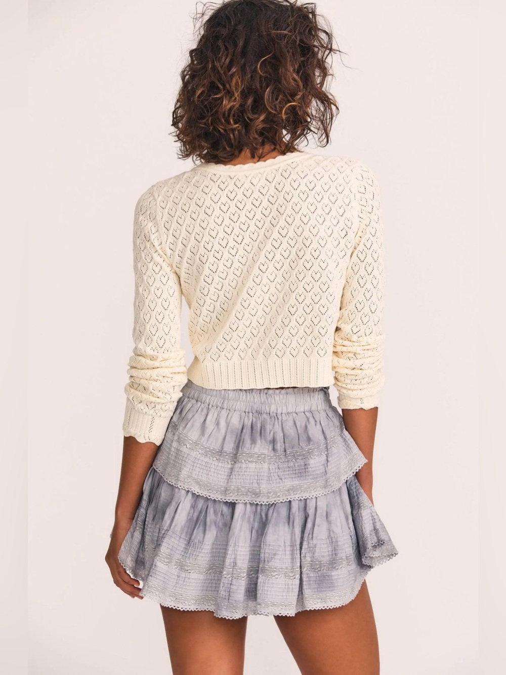 LoveShackFancy Ruffle Mini Skirt In Washed Denim Hand-Dye Size M - Picture 4 of 10